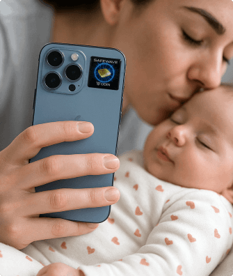 Mom using ODIN EMF Blocker and protecting her child with radiations